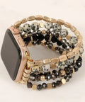 Black Luxe Glass + Stone Bead Watch Band